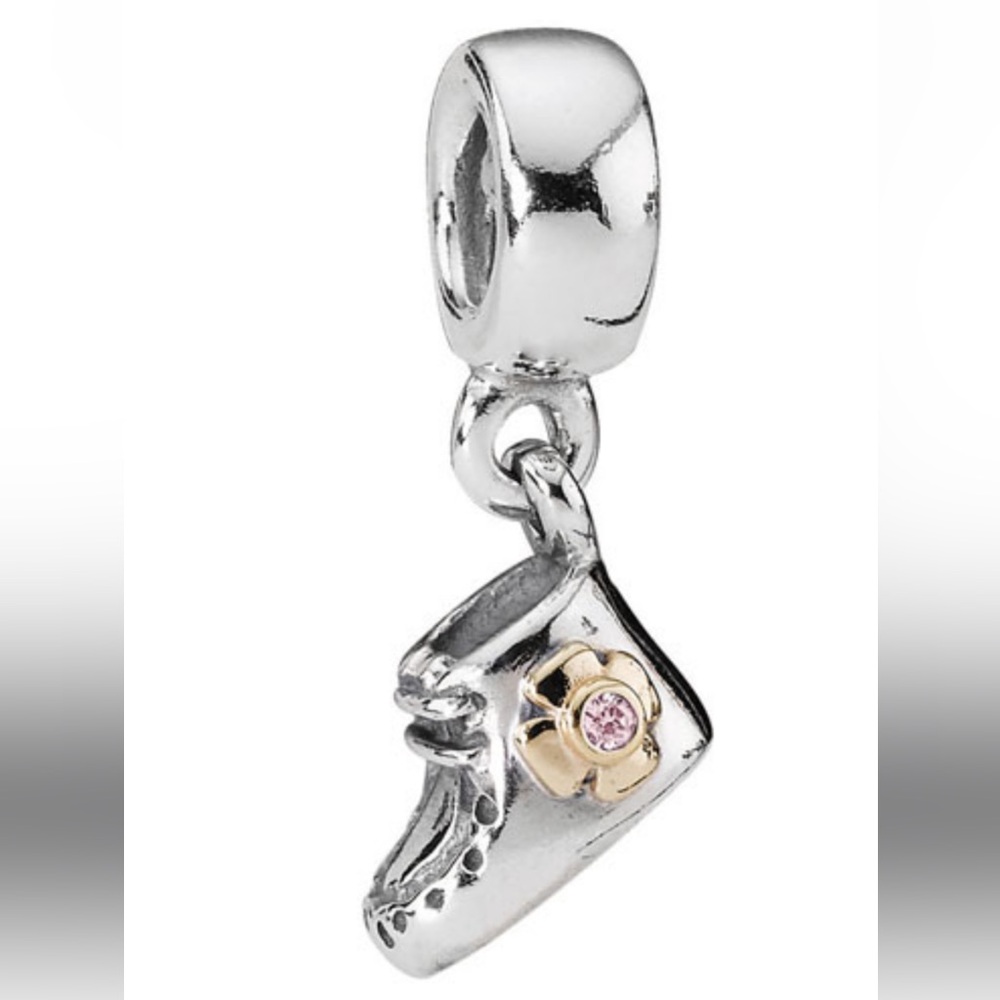 Pandora two tone baby shoes charm with 14k gold